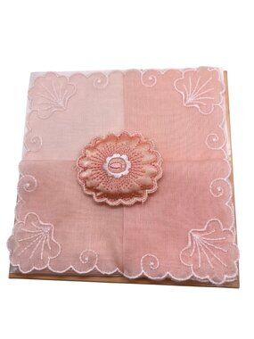 Embroidered Handkerchief Swiss St Michael Scented Sachet Cotton Peach READ